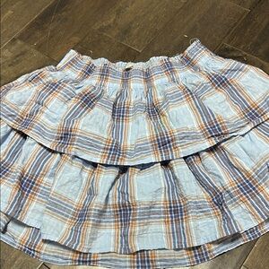 Aerie Blue and Orange Plaid A-Line Skirt